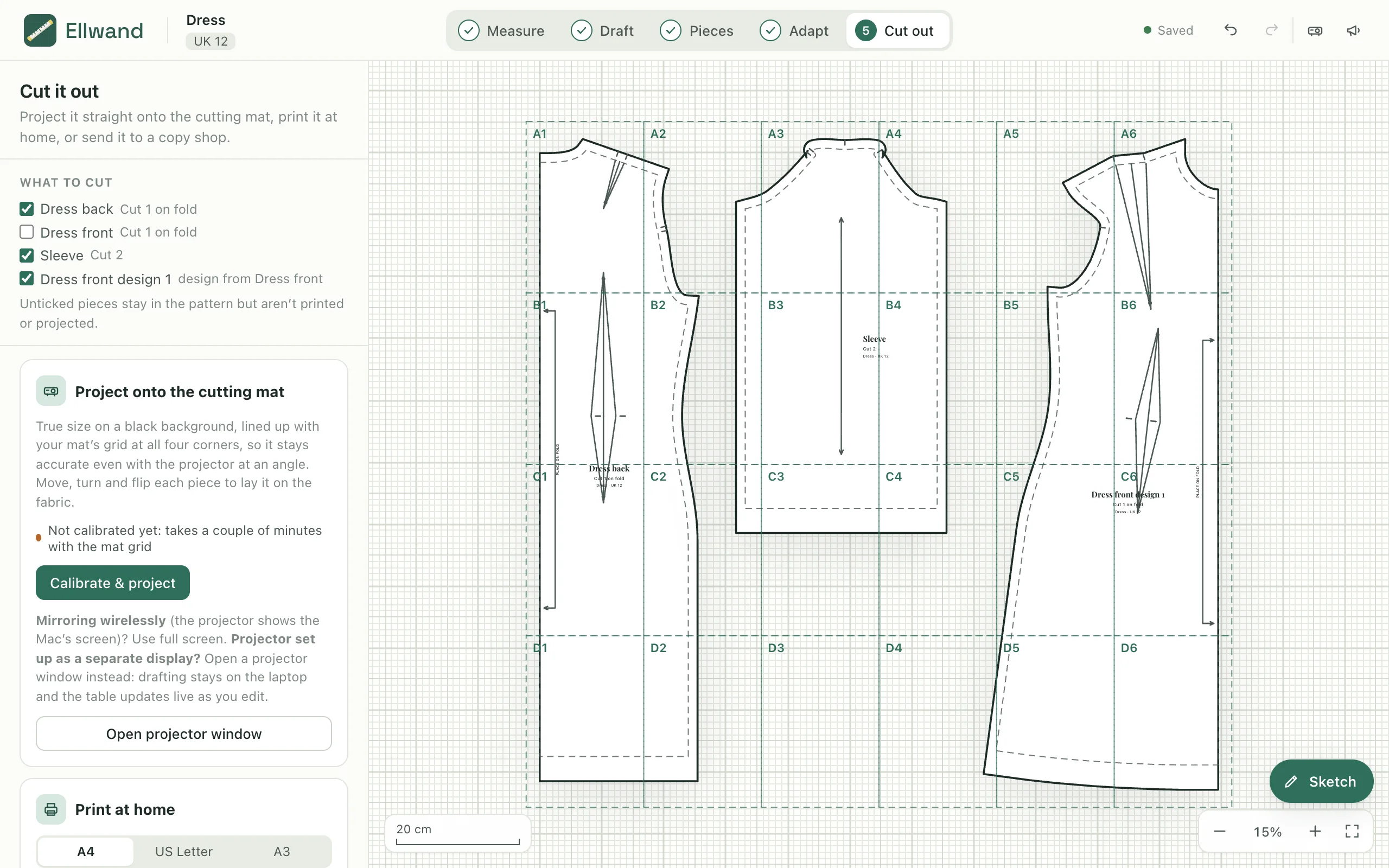 The Cut out stage: the pieces laid out with the page tiles drawn over them